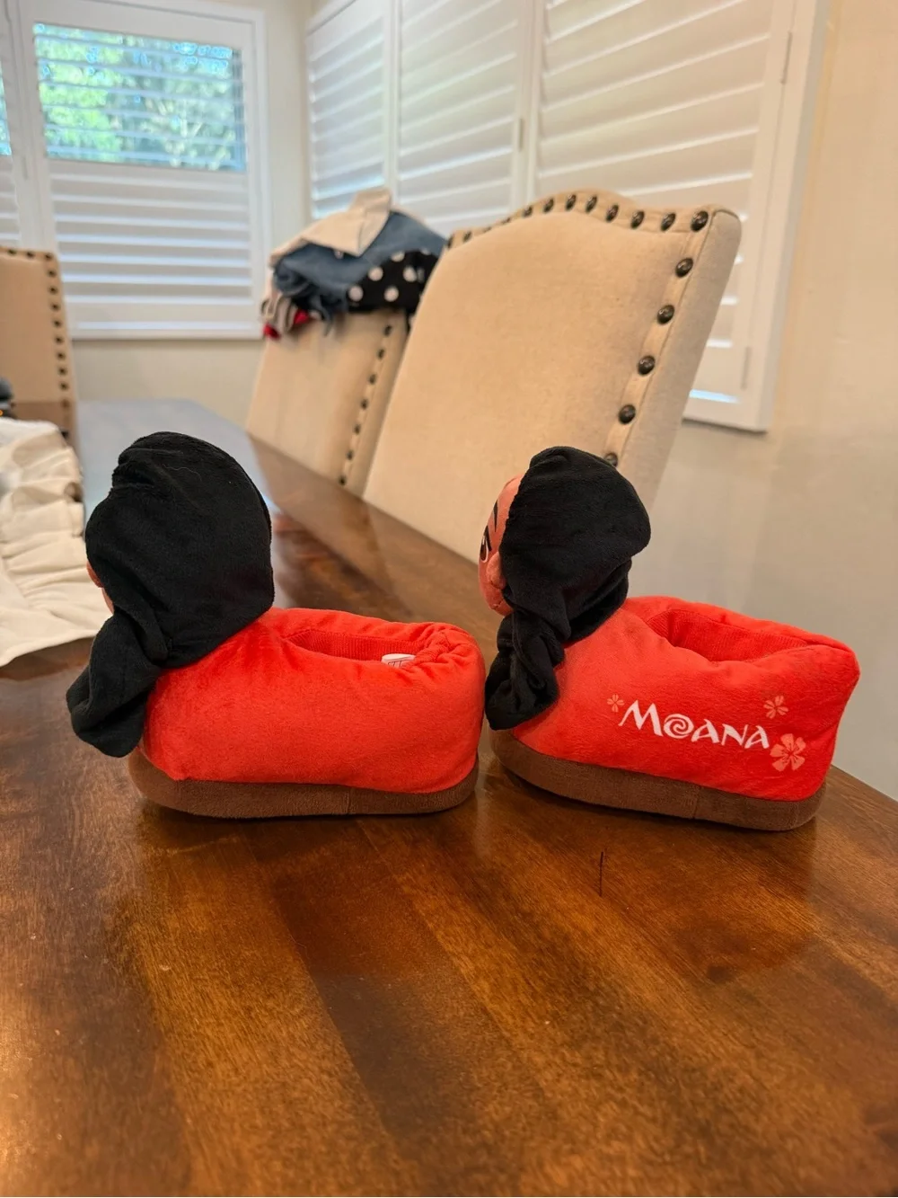 Moana Plush house slippers Pair - Red Tops with Brown Bases